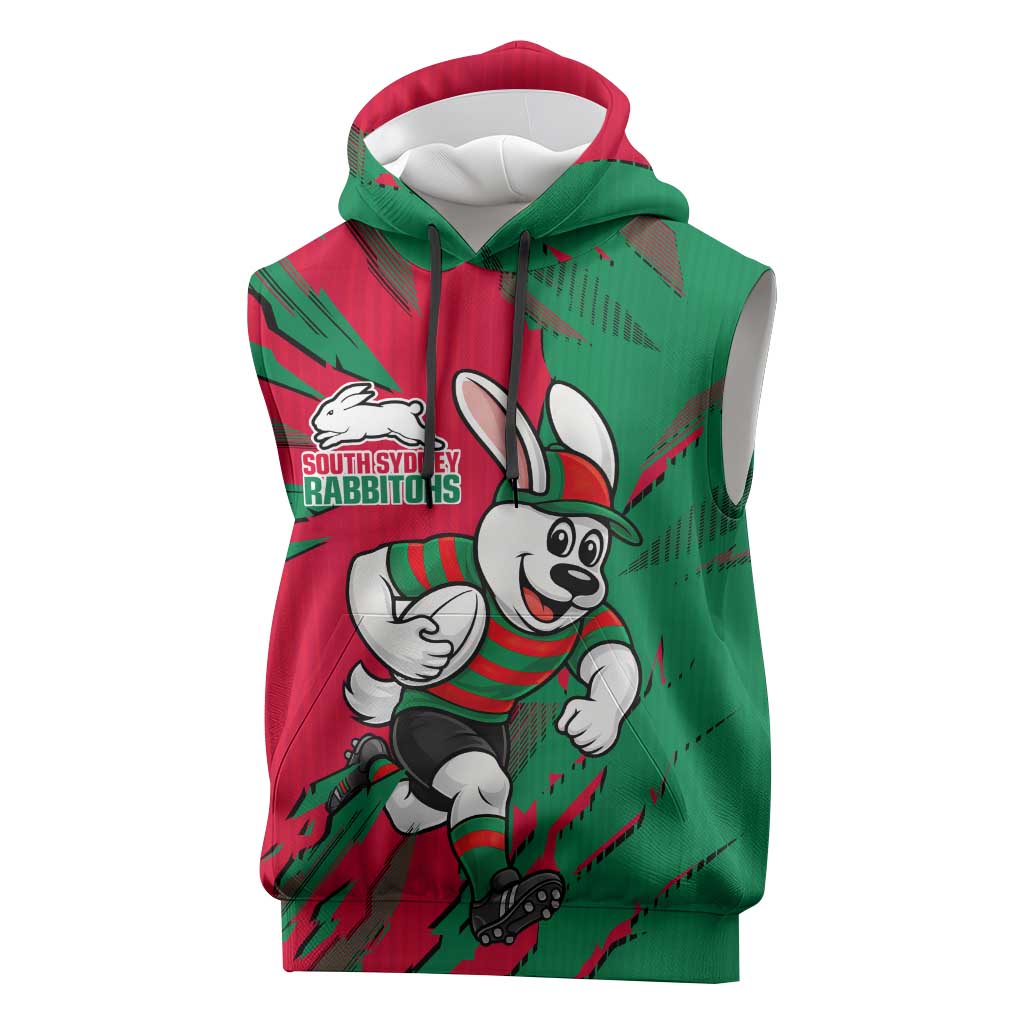 Personalized South Sydney Rabbitohs Sleeveless Hoodie Dynamic Lightning Mascot Rugby Australia