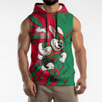 Personalized South Sydney Rabbitohs Sleeveless Hoodie Dynamic Lightning Mascot Rugby Australia