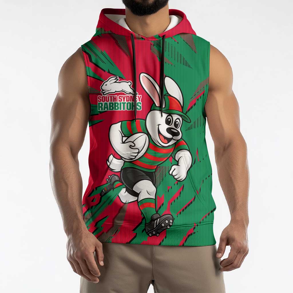 Personalized South Sydney Rabbitohs Sleeveless Hoodie Dynamic Lightning Mascot Rugby Australia
