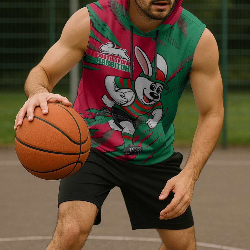 Personalized South Sydney Rabbitohs Sleeveless Hoodie Dynamic Lightning Mascot Rugby Australia