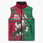 Personalized South Sydney Rabbitohs Sleeveless Puffer Jacket Dynamic Lightning Mascot Rugby Australia