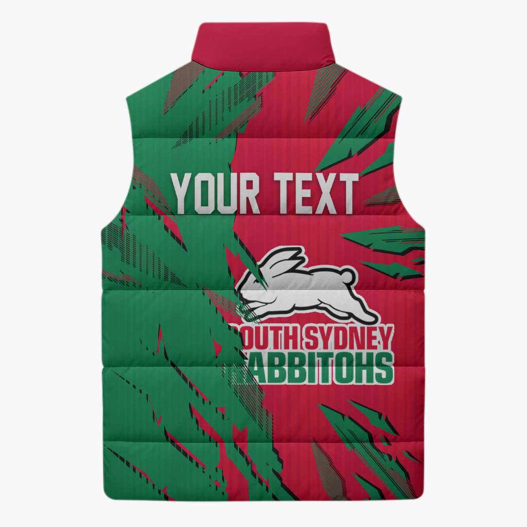 Personalized South Sydney Rabbitohs Sleeveless Puffer Jacket Dynamic Lightning Mascot Rugby Australia