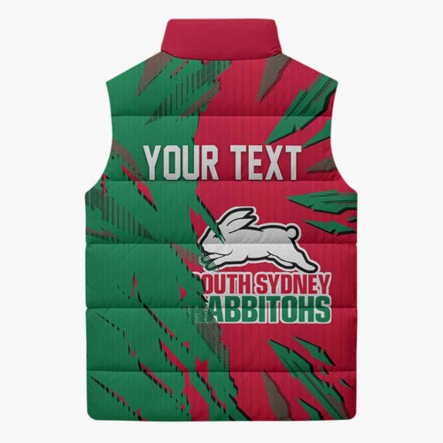 Personalized South Sydney Rabbitohs Sleeveless Puffer Jacket Dynamic Lightning Mascot Rugby Australia