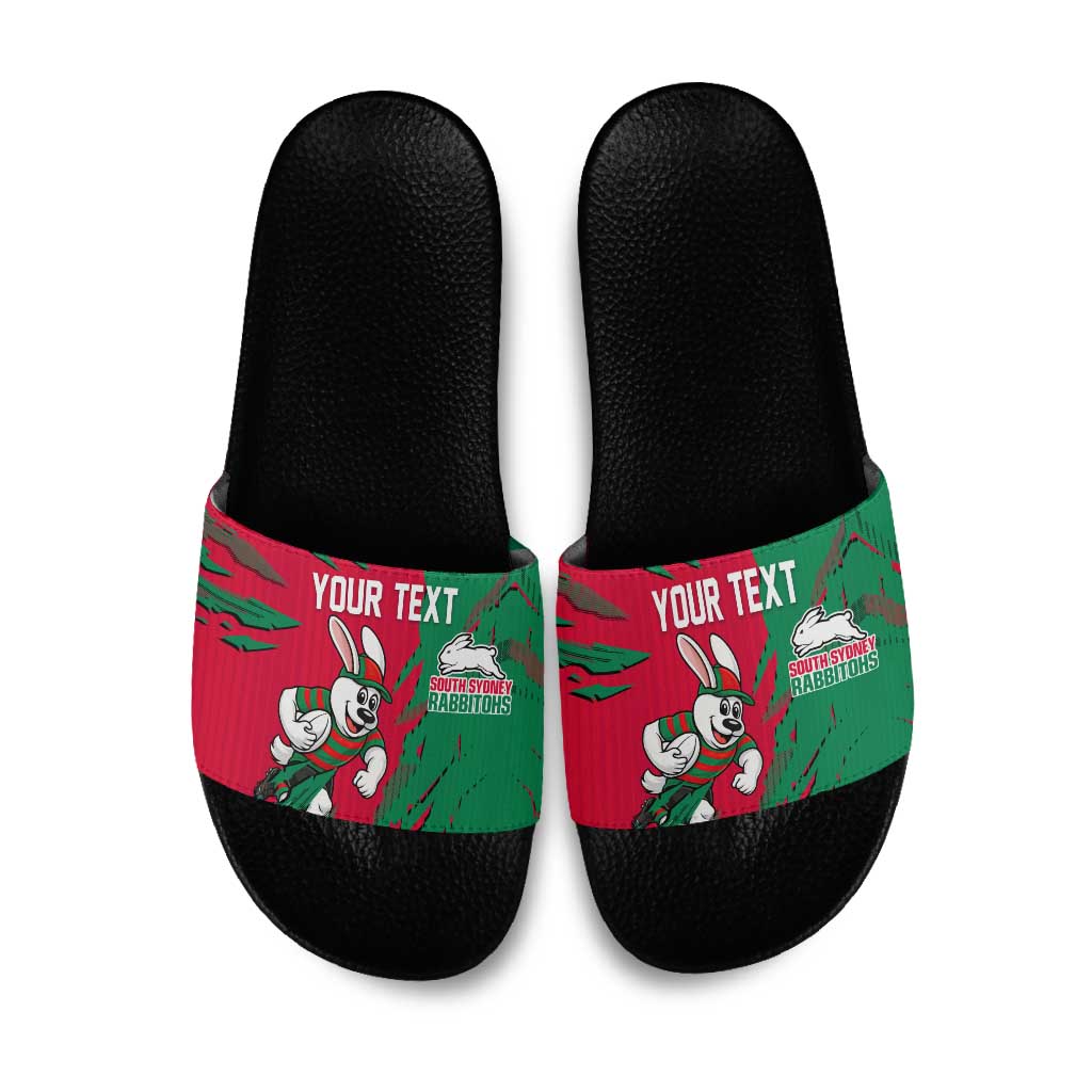 Personalized South Sydney Rabbitohs Slide Sandals Dynamic Lightning Mascot Rugby Australia