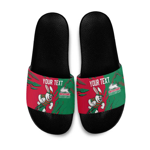 Personalized South Sydney Rabbitohs Slide Sandals Dynamic Lightning Mascot Rugby Australia