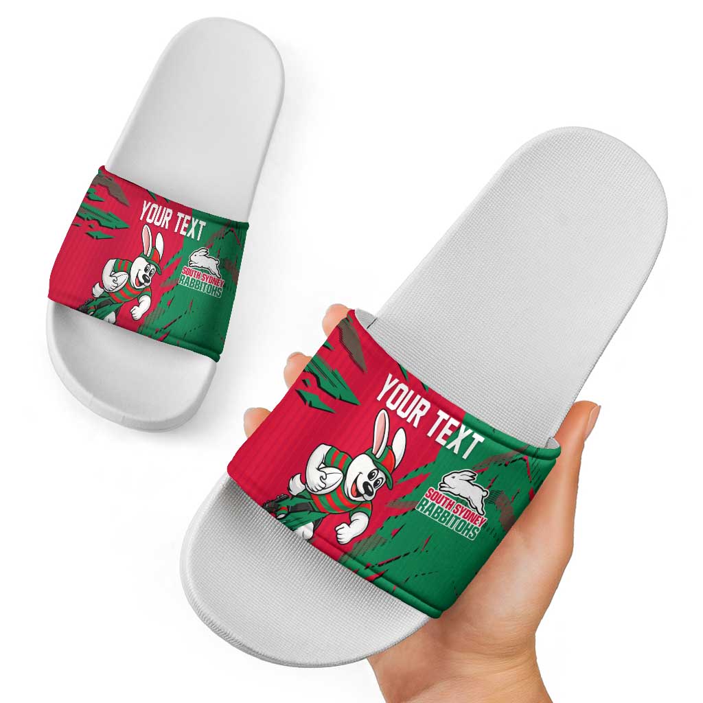 Personalized South Sydney Rabbitohs Slide Sandals Dynamic Lightning Mascot Rugby Australia