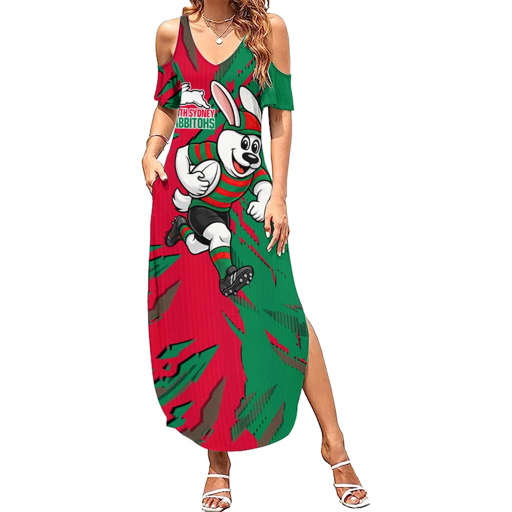 Personalized South Sydney Rabbitohs Summer Maxi Dress Dynamic Lightning Mascot Rugby Australia