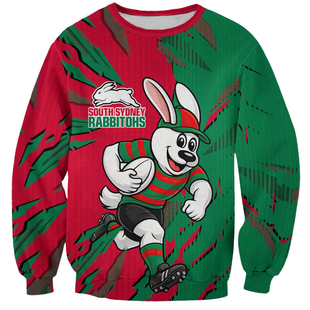 Personalized South Sydney Rabbitohs Sweatshirt Dynamic Lightning Mascot Rugby Australia