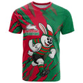 Personalized South Sydney Rabbitohs T Shirt Dynamic Lightning Mascot Rugby Australia