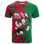 Personalized South Sydney Rabbitohs T Shirt Dynamic Lightning Mascot Rugby Australia