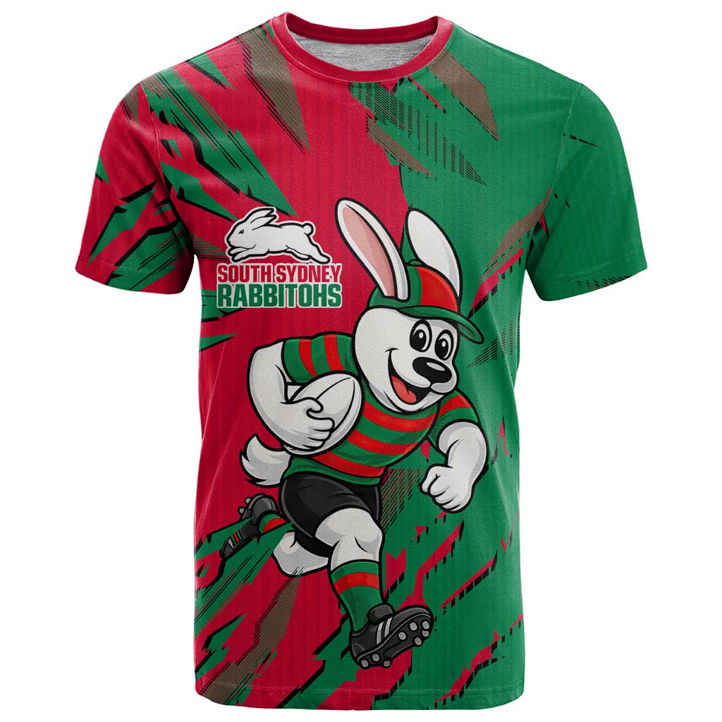 Personalized South Sydney Rabbitohs T Shirt Dynamic Lightning Mascot Rugby Australia