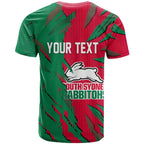 Personalized South Sydney Rabbitohs T Shirt Dynamic Lightning Mascot Rugby Australia