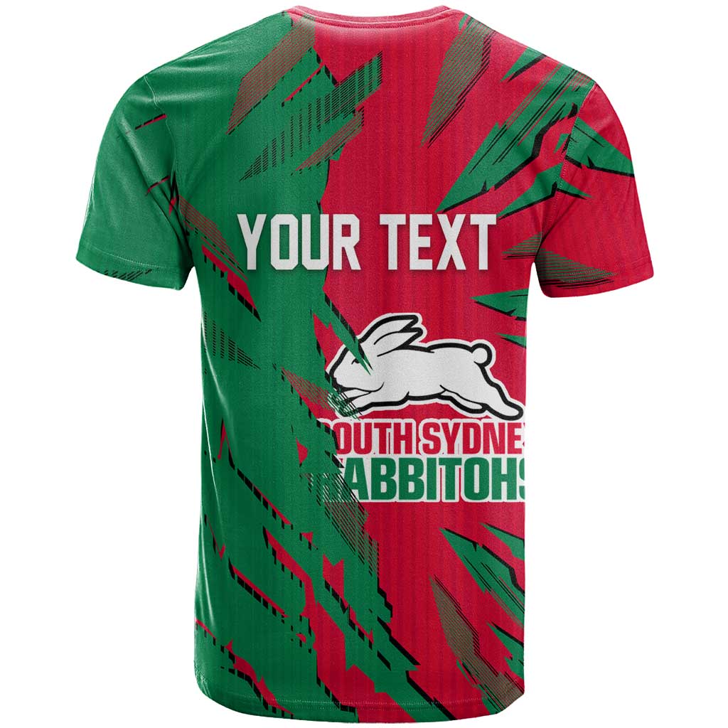 Personalized South Sydney Rabbitohs T Shirt Dynamic Lightning Mascot Rugby Australia