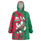 Personalized South Sydney Rabbitohs Wearable Blanket Hoodie Dynamic Lightning Mascot Rugby Australia
