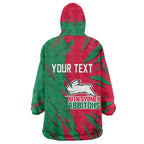 Personalized South Sydney Rabbitohs Wearable Blanket Hoodie Dynamic Lightning Mascot Rugby Australia