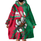 Personalized South Sydney Rabbitohs Wearable Blanket Hoodie Dynamic Lightning Mascot Rugby Australia