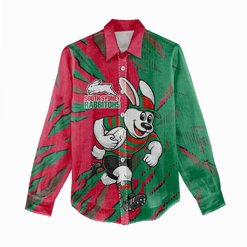 Personalized South Sydney Rabbitohs Women Casual Shirt Dynamic Lightning Mascot Rugby Australia