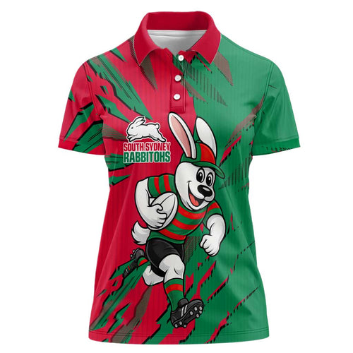 Personalized South Sydney Rabbitohs Women Polo Shirt Dynamic Lightning Mascot Rugby Australia