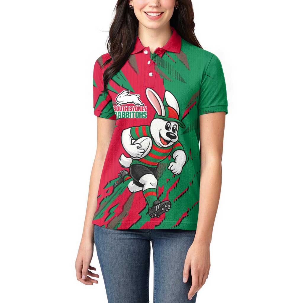 Personalized South Sydney Rabbitohs Women Polo Shirt Dynamic Lightning Mascot Rugby Australia
