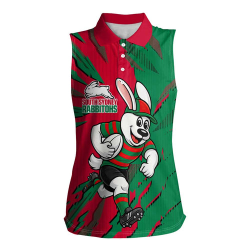 Personalized South Sydney Rabbitohs Women Sleeveless Polo Shirt Dynamic Lightning Mascot Rugby Australia