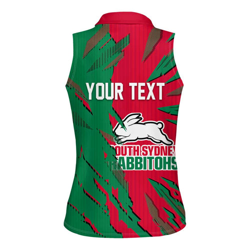Personalized South Sydney Rabbitohs Women Sleeveless Polo Shirt Dynamic Lightning Mascot Rugby Australia