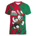 Personalized South Sydney Rabbitohs Women V-Neck T-Shirt Dynamic Lightning Mascot Rugby Australia