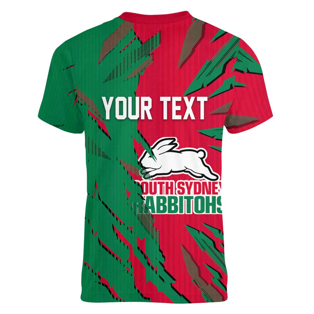 Personalized South Sydney Rabbitohs Women V-Neck T-Shirt Dynamic Lightning Mascot Rugby Australia