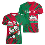 Personalized South Sydney Rabbitohs Women V-Neck T-Shirt Dynamic Lightning Mascot Rugby Australia
