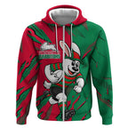 Personalized South Sydney Rabbitohs Zip Hoodie Dynamic Lightning Mascot Rugby Australia