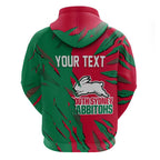 Personalized South Sydney Rabbitohs Zip Hoodie Dynamic Lightning Mascot Rugby Australia