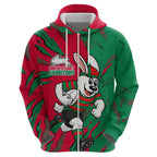 Personalized South Sydney Rabbitohs Zip Hoodie Dynamic Lightning Mascot Rugby Australia