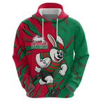 Personalized South Sydney Rabbitohs Zip Hoodie Dynamic Lightning Mascot Rugby Australia
