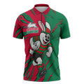 Personalized South Sydney Rabbitohs Zipper Polo Shirt Dynamic Lightning Mascot Rugby Australia