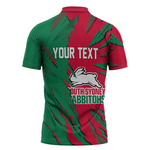 Personalized South Sydney Rabbitohs Zipper Polo Shirt Dynamic Lightning Mascot Rugby Australia