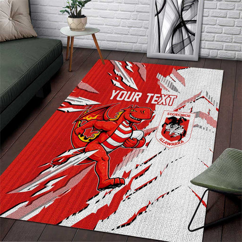 Personalized St. George Illawarra Dragons Area Rug Dynamic Lightning Mascot Rugby Australia