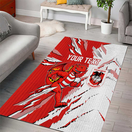 Personalized St. George Illawarra Dragons Area Rug Dynamic Lightning Mascot Rugby Australia