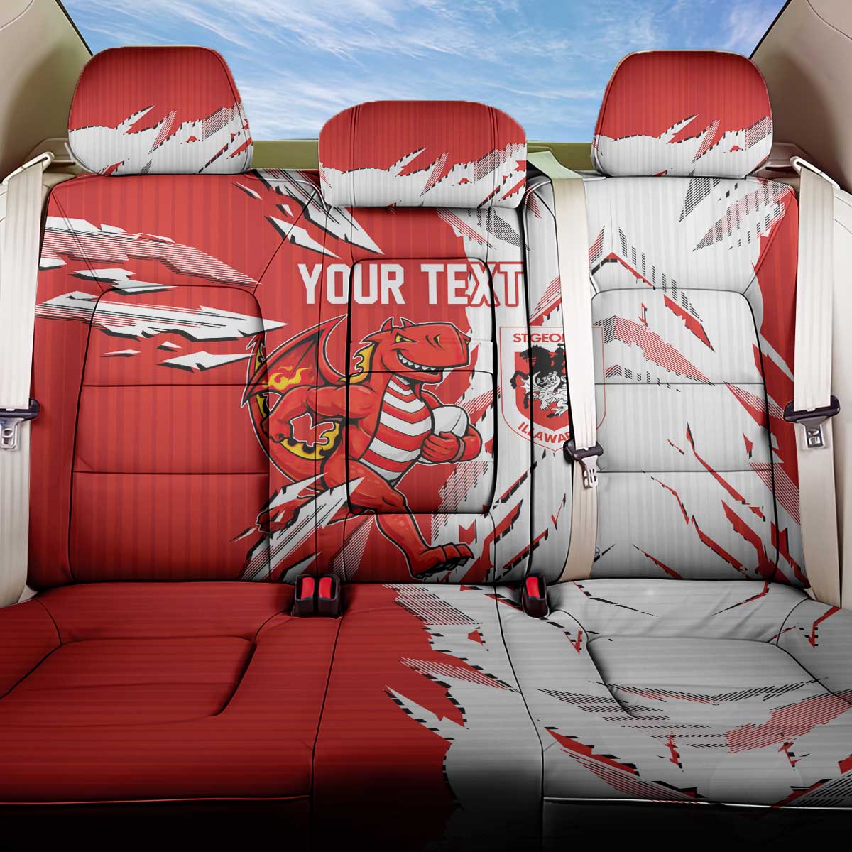 Personalized St. George Illawarra Dragons Back Car Seat Cover Dynamic Lightning Mascot Rugby Australia