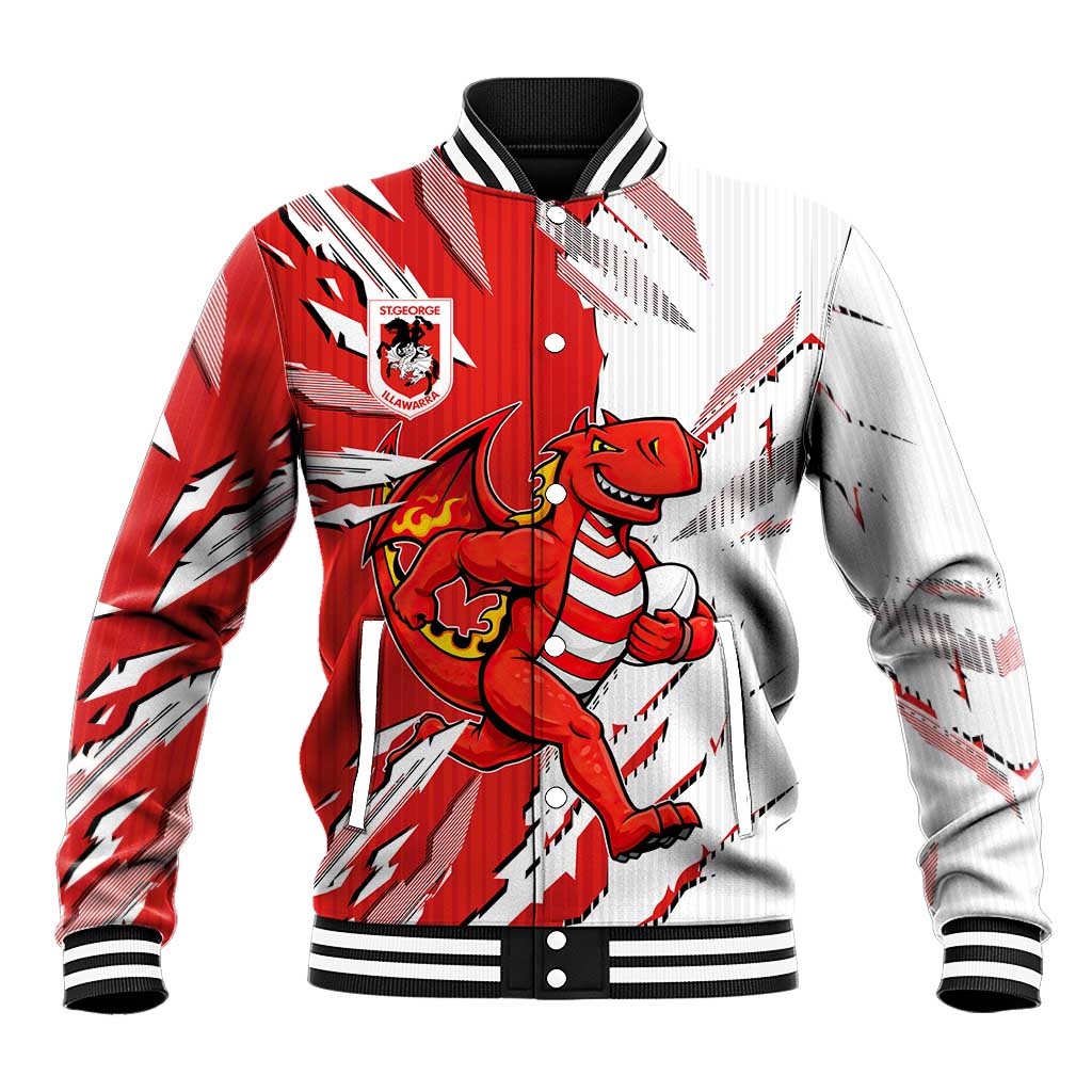 Personalized St. George Illawarra Dragons Baseball Jacket Dynamic Lightning Mascot Rugby Australia