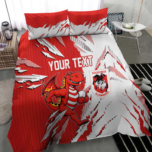 Personalized St. George Illawarra Dragons Bedding Set Dynamic Lightning Mascot Rugby Australia