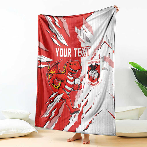 Personalized St. George Illawarra Dragons Blanket Dynamic Lightning Mascot Rugby Australia