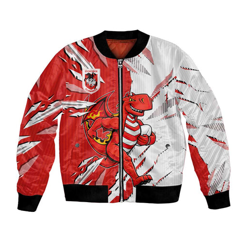 Personalized St. George Illawarra Dragons Bomber Jacket Dynamic Lightning Mascot Rugby Australia