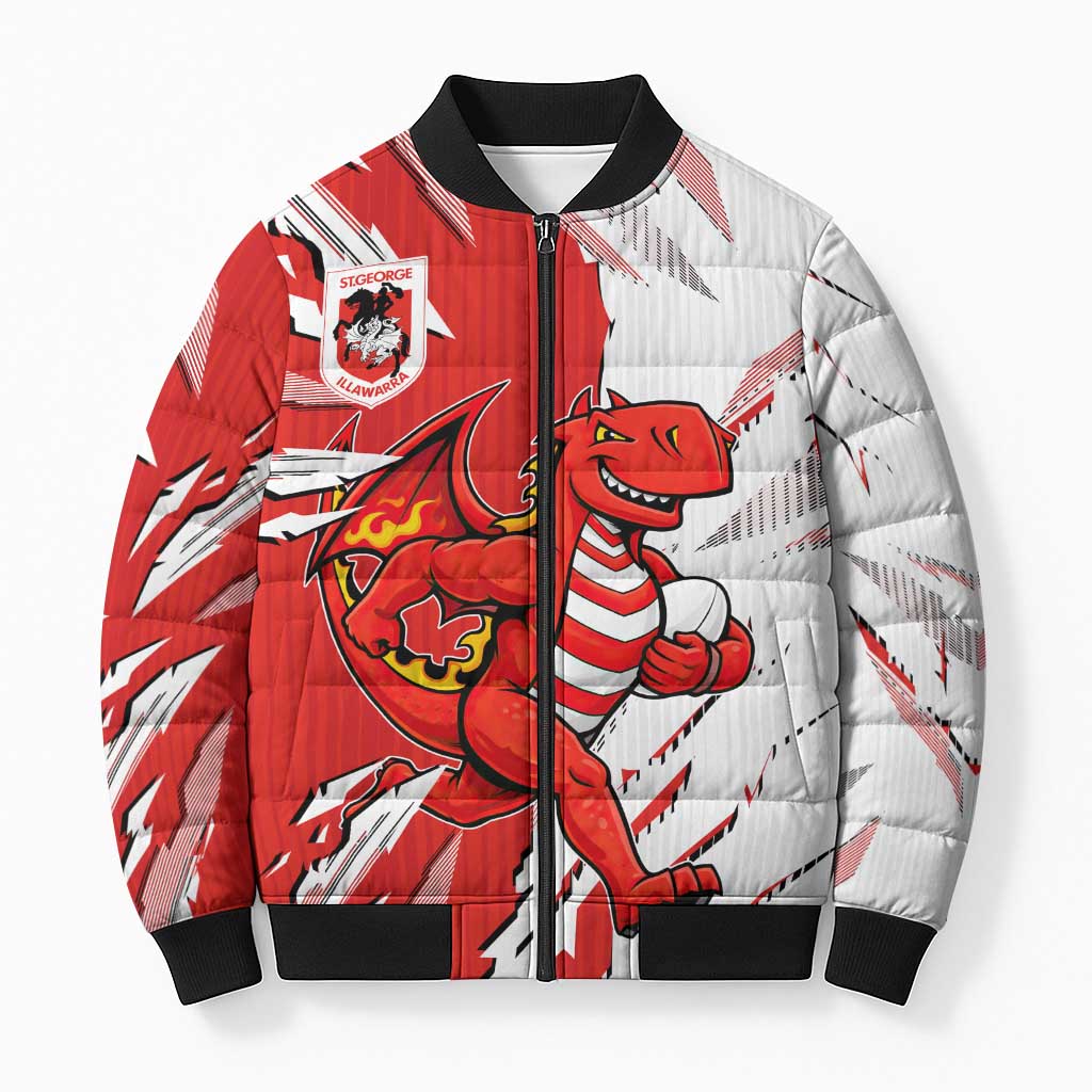 Personalized St. George Illawarra Dragons Bomber Puffer Jacket Dynamic Lightning Mascot Rugby Australia