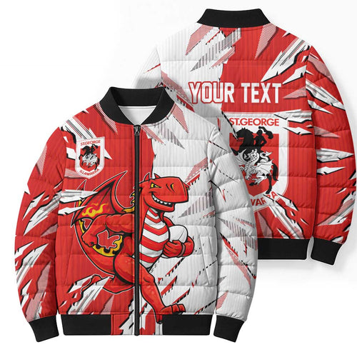 Personalized St. George Illawarra Dragons Bomber Puffer Jacket Dynamic Lightning Mascot Rugby Australia