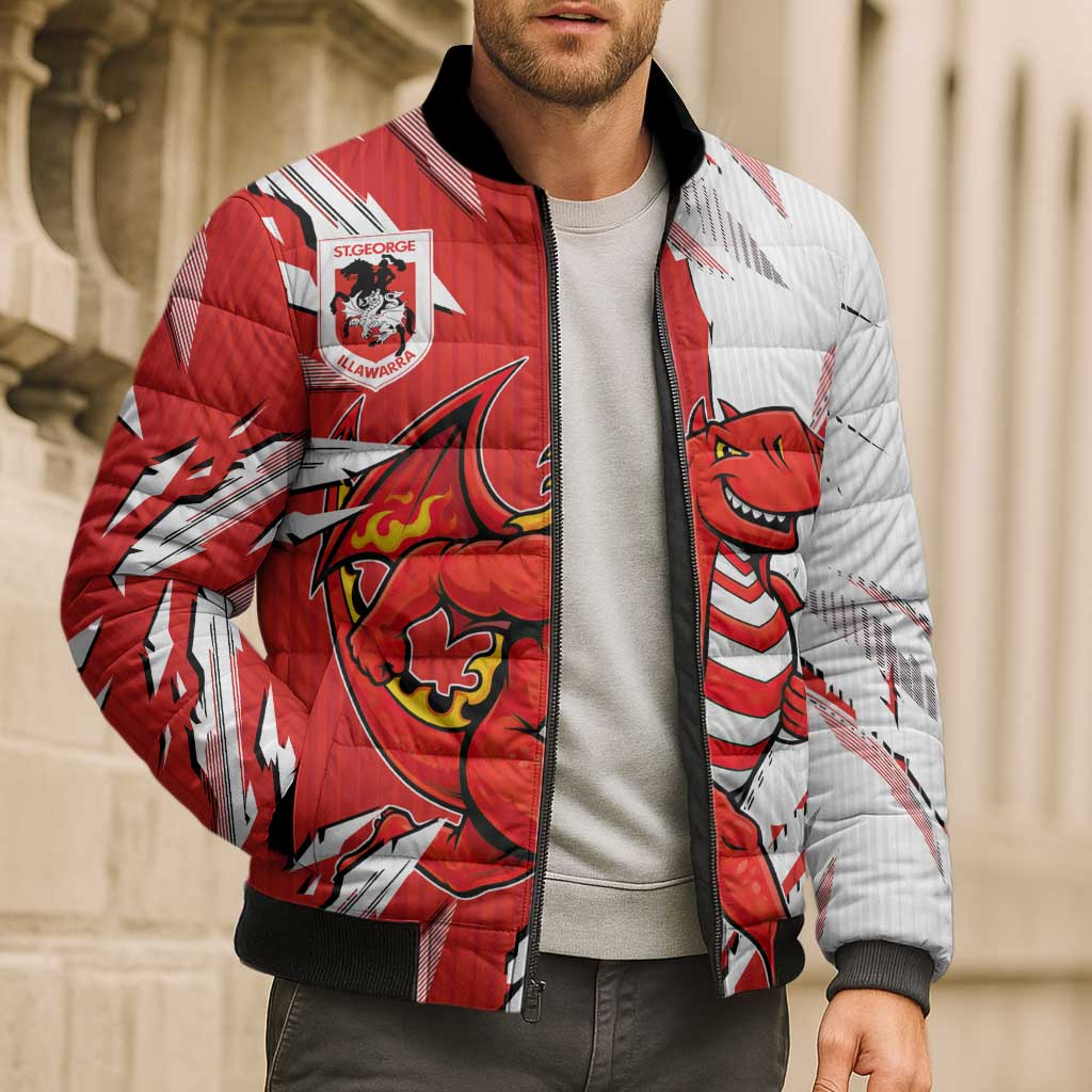 Personalized St. George Illawarra Dragons Bomber Puffer Jacket Dynamic Lightning Mascot Rugby Australia