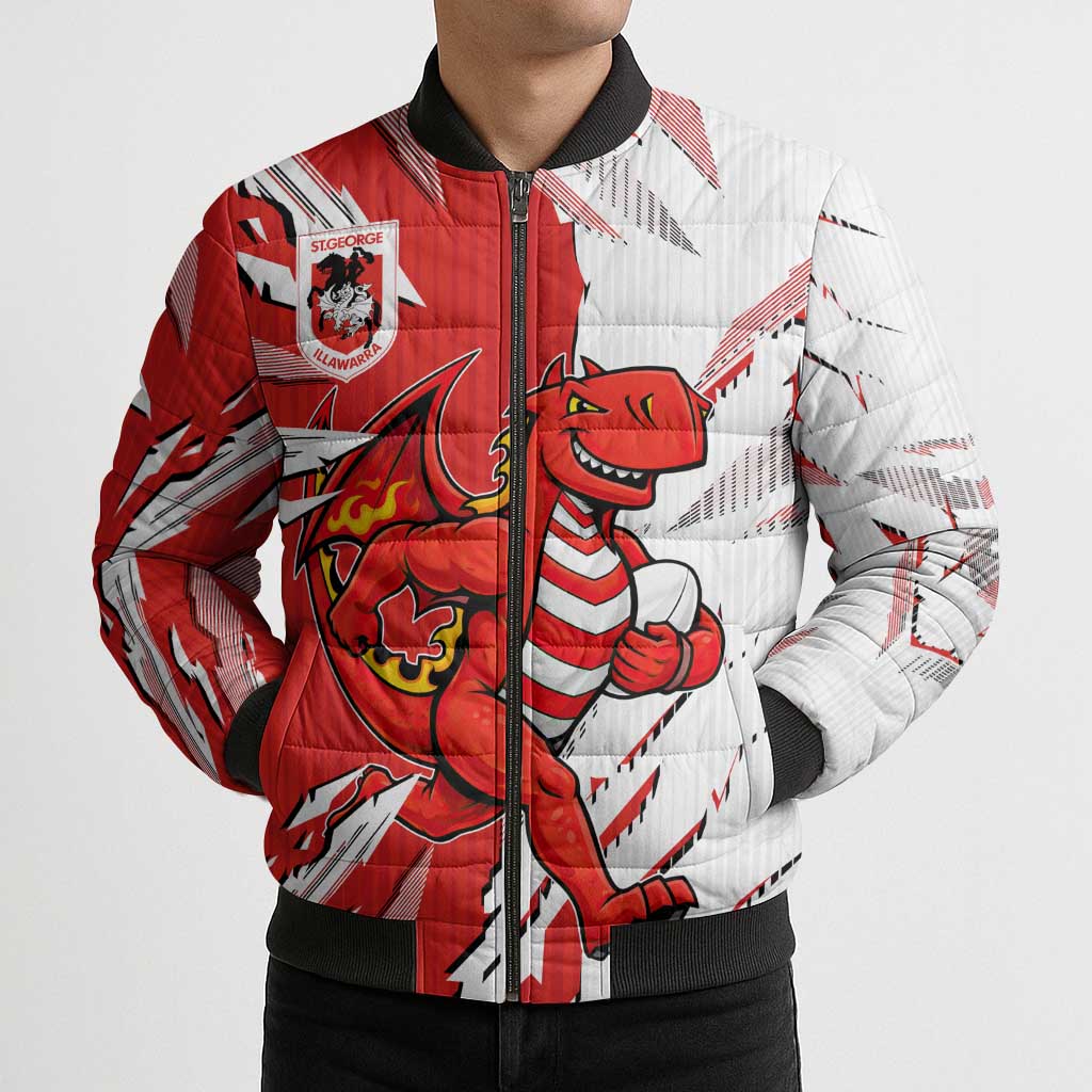 Personalized St. George Illawarra Dragons Bomber Puffer Jacket Dynamic Lightning Mascot Rugby Australia