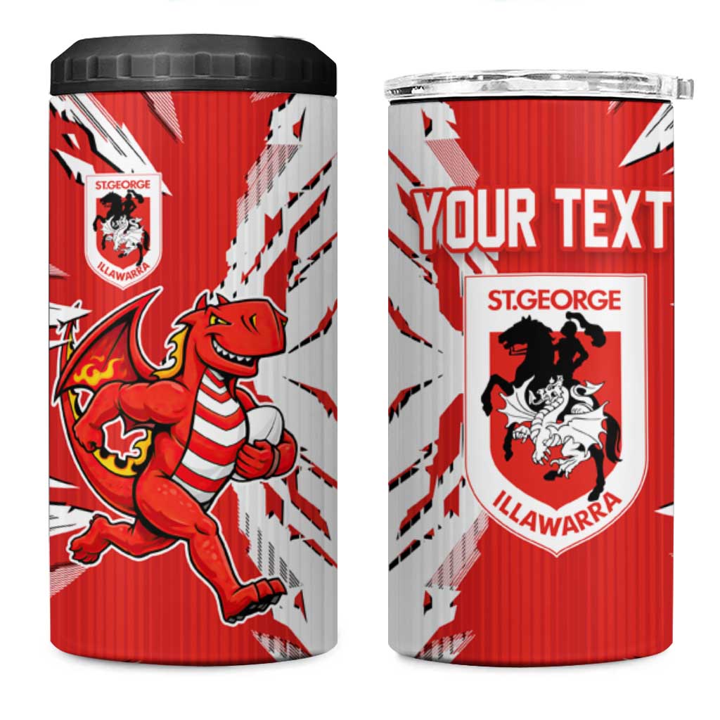 Personalized St. George Illawarra Dragons 4 in 1 Can Cooler Tumbler Dynamic Lightning Mascot Rugby Australia