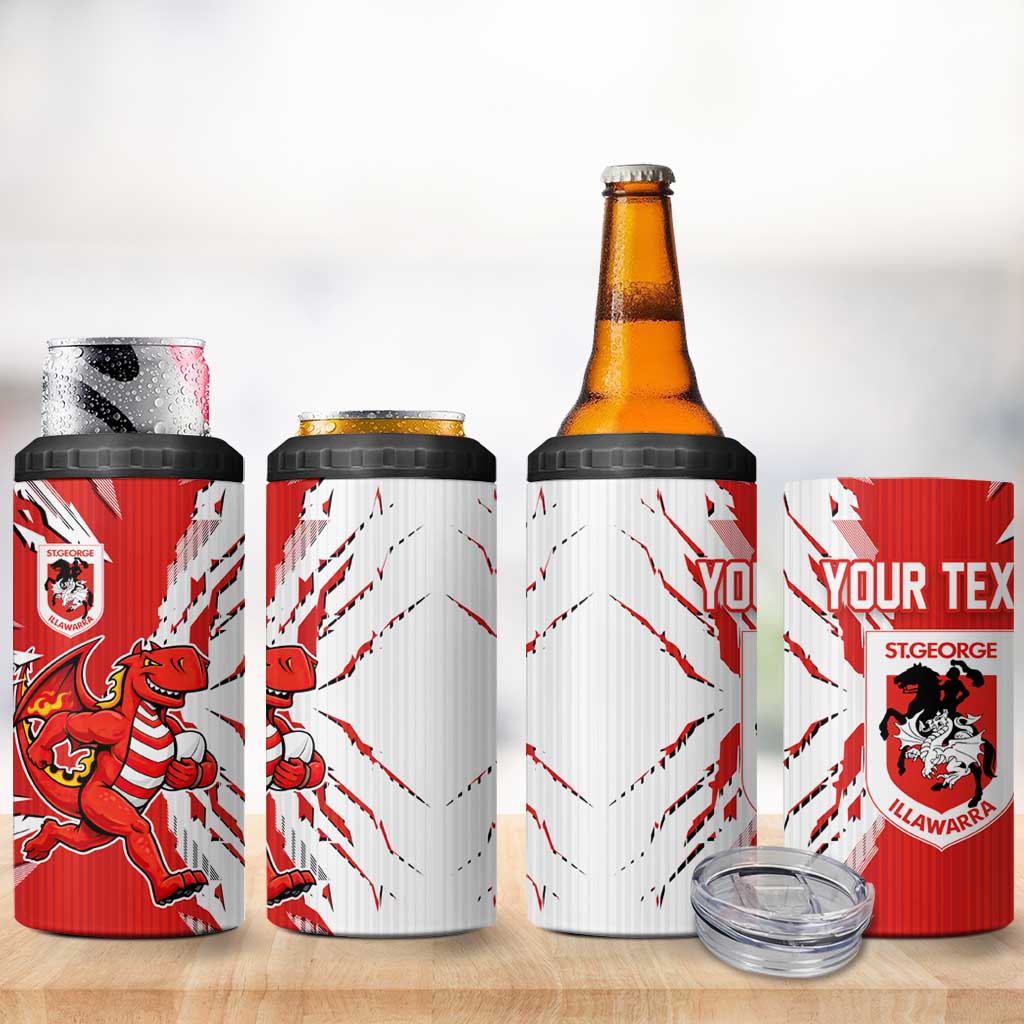 Personalized St. George Illawarra Dragons 4 in 1 Can Cooler Tumbler Dynamic Lightning Mascot Rugby Australia