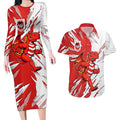 Personalized St. George Illawarra Dragons Couples Matching Long Sleeve Bodycon Dress and Hawaiian Shirt Dynamic Lightning Mascot Rugby Australia