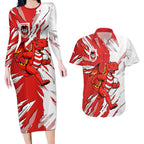 Personalized St. George Illawarra Dragons Couples Matching Long Sleeve Bodycon Dress and Hawaiian Shirt Dynamic Lightning Mascot Rugby Australia