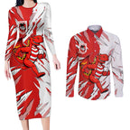 Personalized St. George Illawarra Dragons Couples Matching Long Sleeve Bodycon Dress and Long Sleeve Button Shirt Dynamic Lightning Mascot Rugby Australia